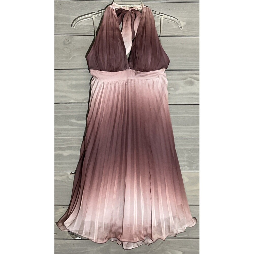 Twenty One Brown Ombré Halter Dress Womens L Pleated Cocktail Party Flowy Cruise